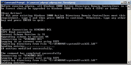 Команда adprep /forestprep