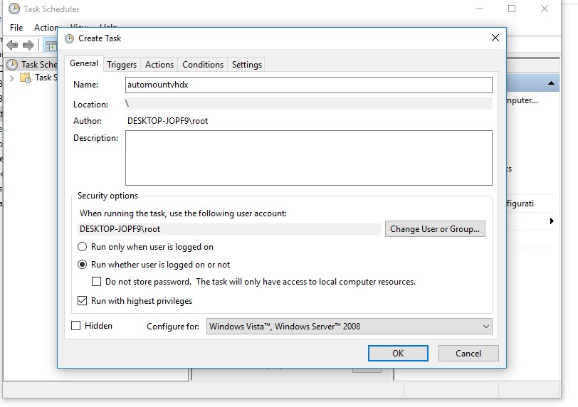 Задание планировщика automountvhd