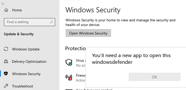 Windows Security You’ll need a new app to open this windowsdefender