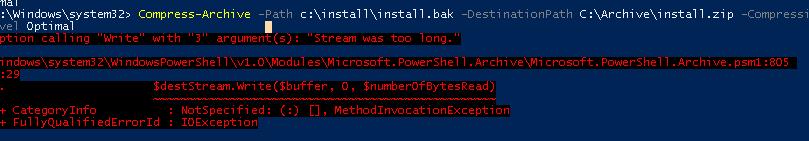Архивирование и распаковка ZIP архивов в PowerShell 4 Ошибка создания архива 2 Гб