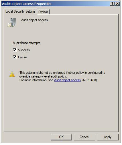 Аудит доступа к файлам и папкам в Windows Server 2008 R2 3 setting the audit object properties to enable file and folder access tracking