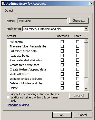 Аудит доступа к файлам и папкам в Windows Server 2008 R2 5 configuring file and folder auditing for a specific user or group