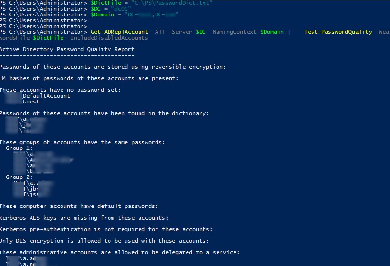 Test-PasswordQuality поиск простых и повторяющихся паролей в Active Directory