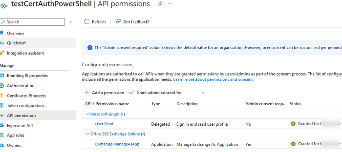 Аутентификация в Azure AD из PowerShell с помощью сертификата 4 назначить права для приложения azure ad
