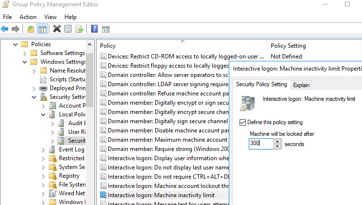 политика Interactive logon: Machine inactivity limit