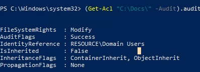 Вывести настройки аудита папки с помощью PowerShell
