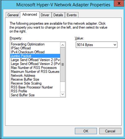 поддержка jumbo frames на сетевом адапторе виртуальной машины hyper v 2012