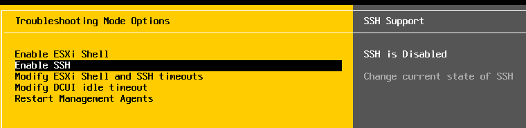 включить ssh на хосте vmware esxi