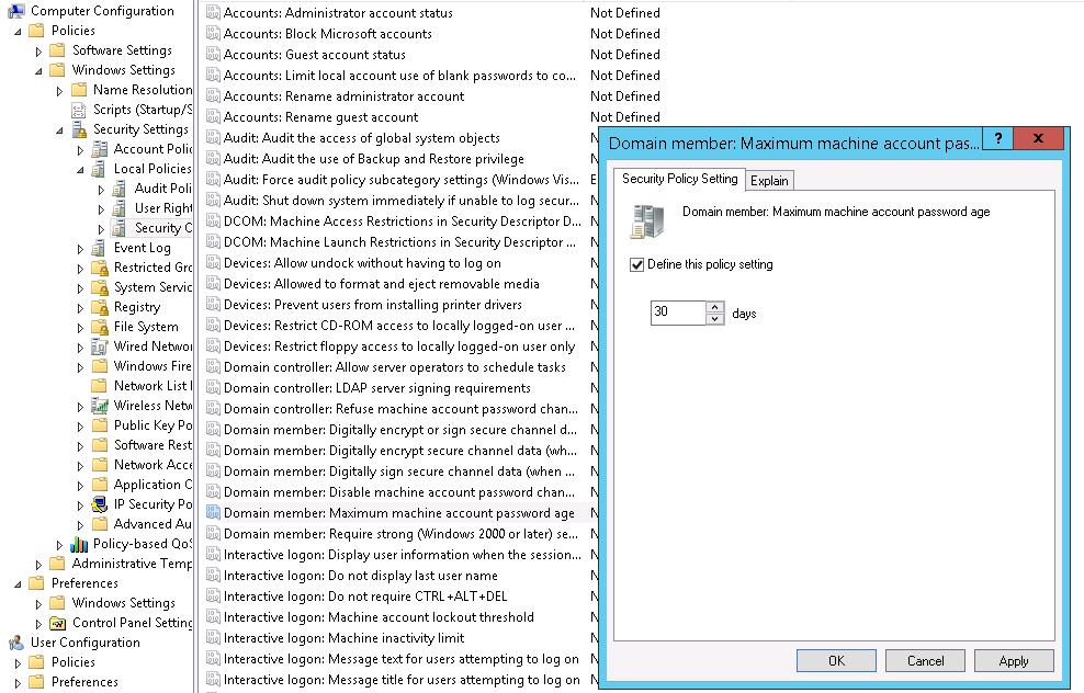 Maximum machine account password age