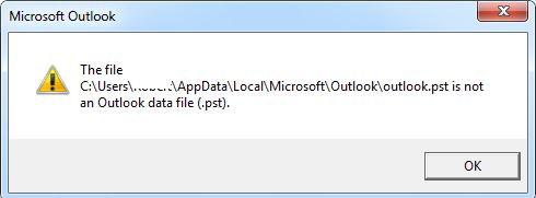 Ошибка The file utlook.pst is not an Outlook data file (.pst)