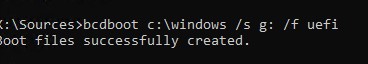 bcdboot c:windows /s G: /f UEFI восстановить загрузчик Windows