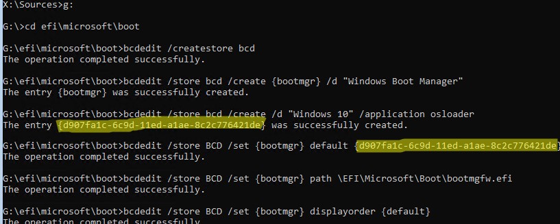 bcdedit пересоздать BCD вручную