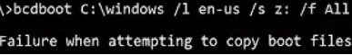 bcdboot ошибка копирования загрузочных файлов