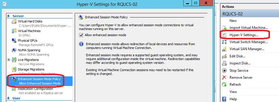 hyper v enhanced session mode - rdp возможности