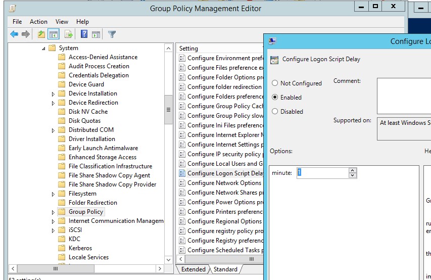 политики задержки запуска powershell скриптов Configure Logon Script Delay 