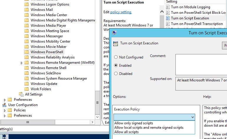политика запуска powershell скриптов Turn On Script Execution