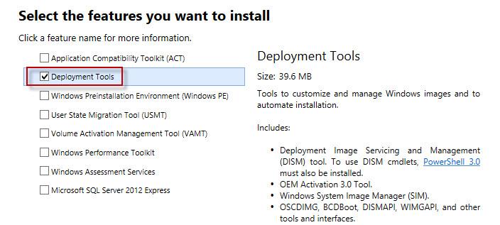 Windows 8 ADK установка deployment tools