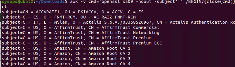 awk вывести доверенные сертификаты