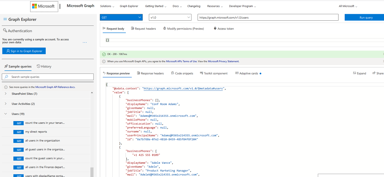 Microsoft Graph Explorer 