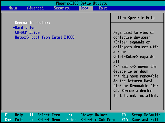 VMWare Bios - boot order