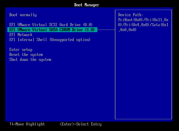 Vmware - загрузка с SATA CDROM в UEFI