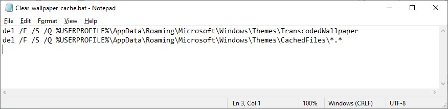 bat файл для очистка кэша wallpaper в windows 10 