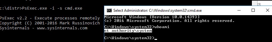 psexec whoami проверка что командная строка запущена от имени NT AuthoritySystem