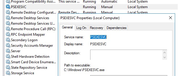 служба PSEXESVC уже запущена