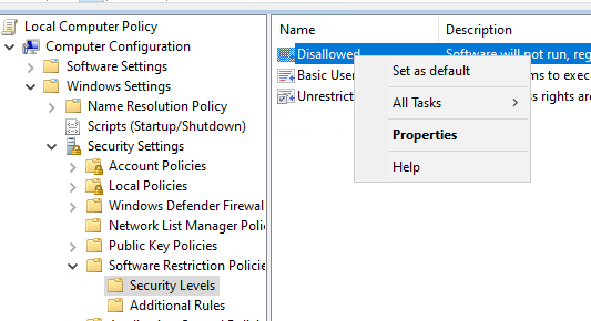 Включить Software Restriction Policies 