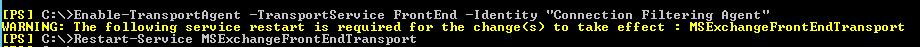 Включить агент фильтрации командой Enable-TransportAgent