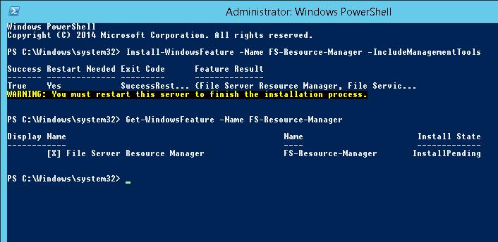 Установка FSRM в Windows 2012 R2