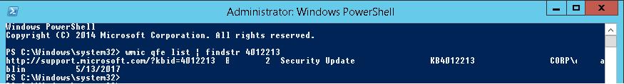 wmic qfe list | findstr 4012213