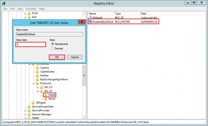 Отключить SSL 3 в Windows