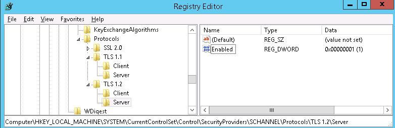 Включить TLS 1.1 и TLS 1.2 в Windows 2012 R2