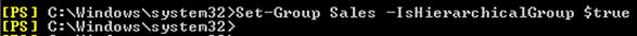 Set-Group-IsHierarchicalGroup - указать что данная группа должна отображаться в иерархической адресной книге