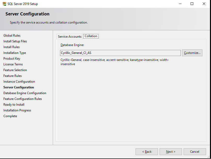 sql server 2019 кодировка Collation