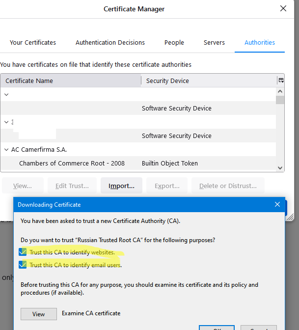 firefox добавить сертификат в доверенные