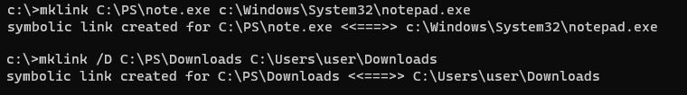 пример использования mklink для создание символьных ссылок в windows