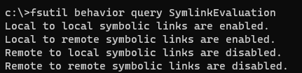 fsutil behavior query SymlinkEvaluation