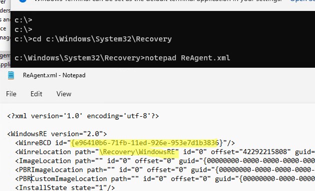 параметры среды восстановления windows в файле ReAgent.xml