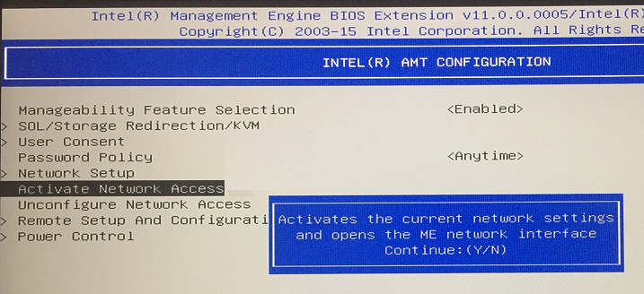 intel amt Activate Network Access 