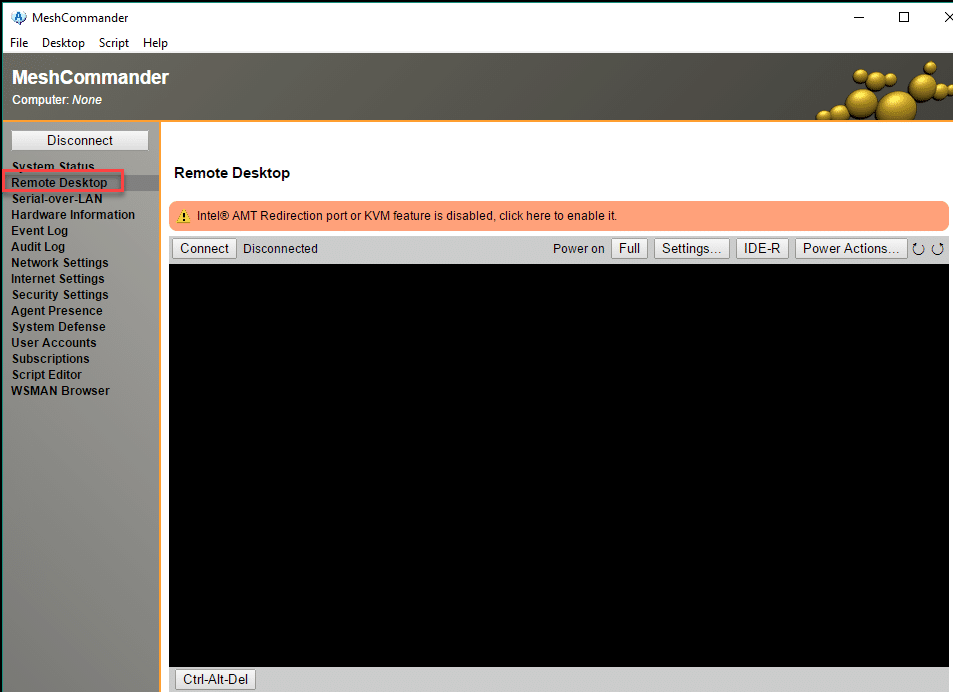 MeshCommander - включить удаленный доступ KVM