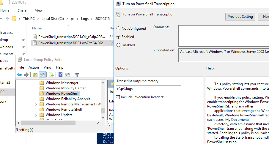 Групповая политика Turn on PowerShell Transcription 