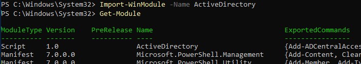 Import-WinModule загрузка модуля activedirectory в powershell core 7