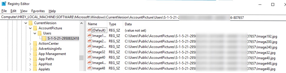 reestr HKLMSOFTWAREMicrosoftWindowsCurrentVersionAccountPictureUsers фото для профиля пользователя