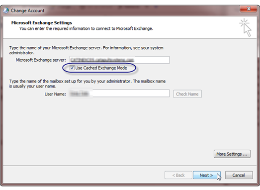 Use Cached Exchange Mode Use Cached Exchange Mode