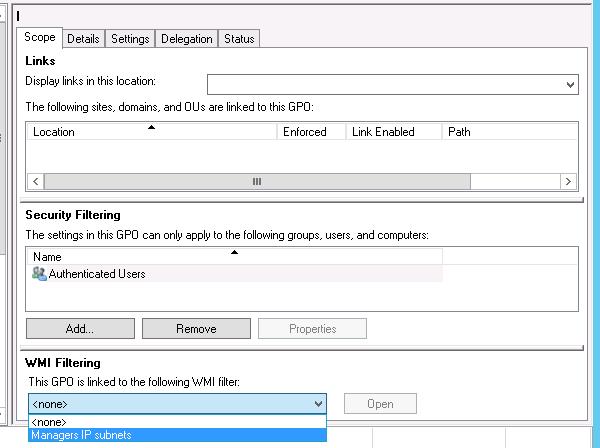 Назначить WMI фильтр на политику (wmi filtering)