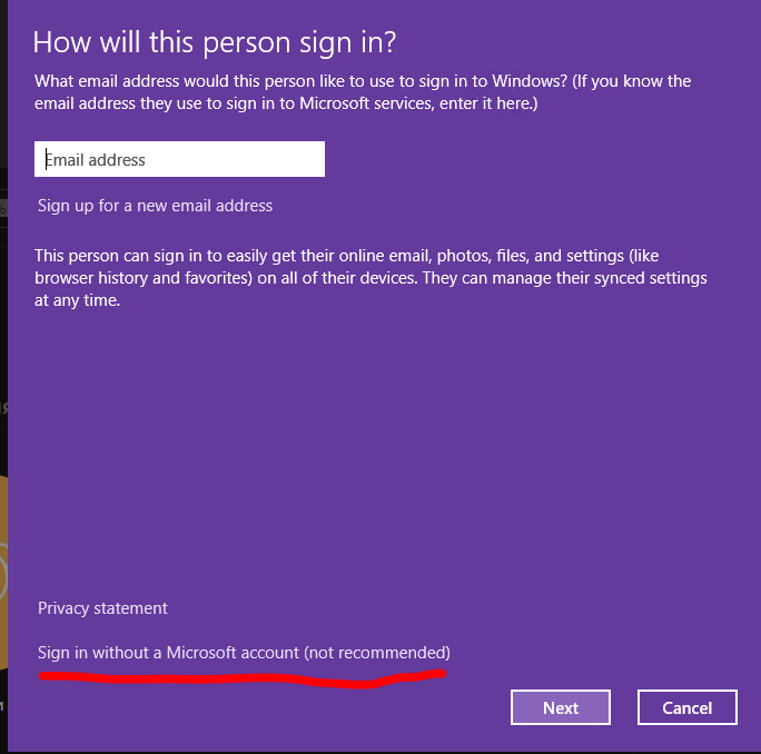 Windows 10 - создать локального пользователя Sign in without a Microsoft account