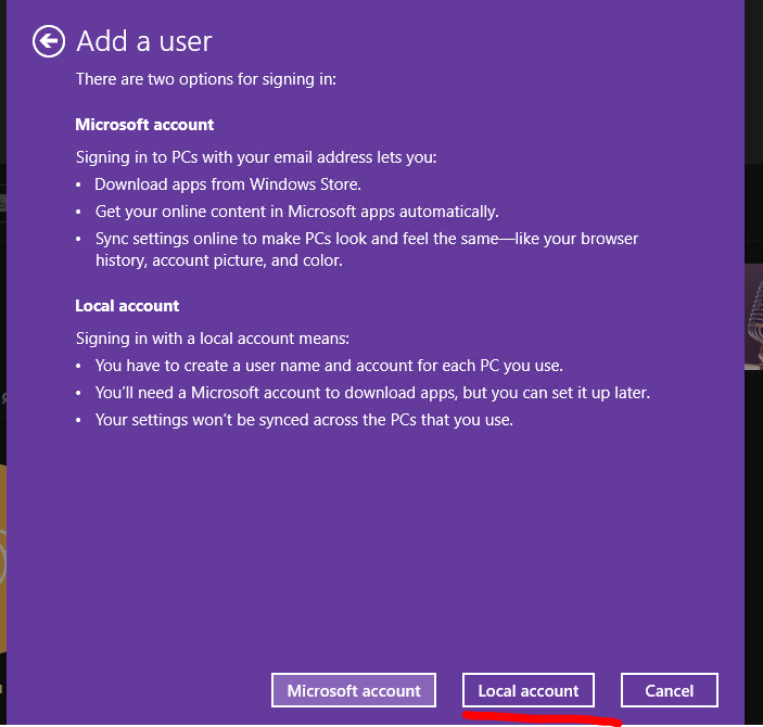 создать local account windows 10