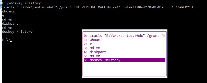 история команд в cmd - doskey /history